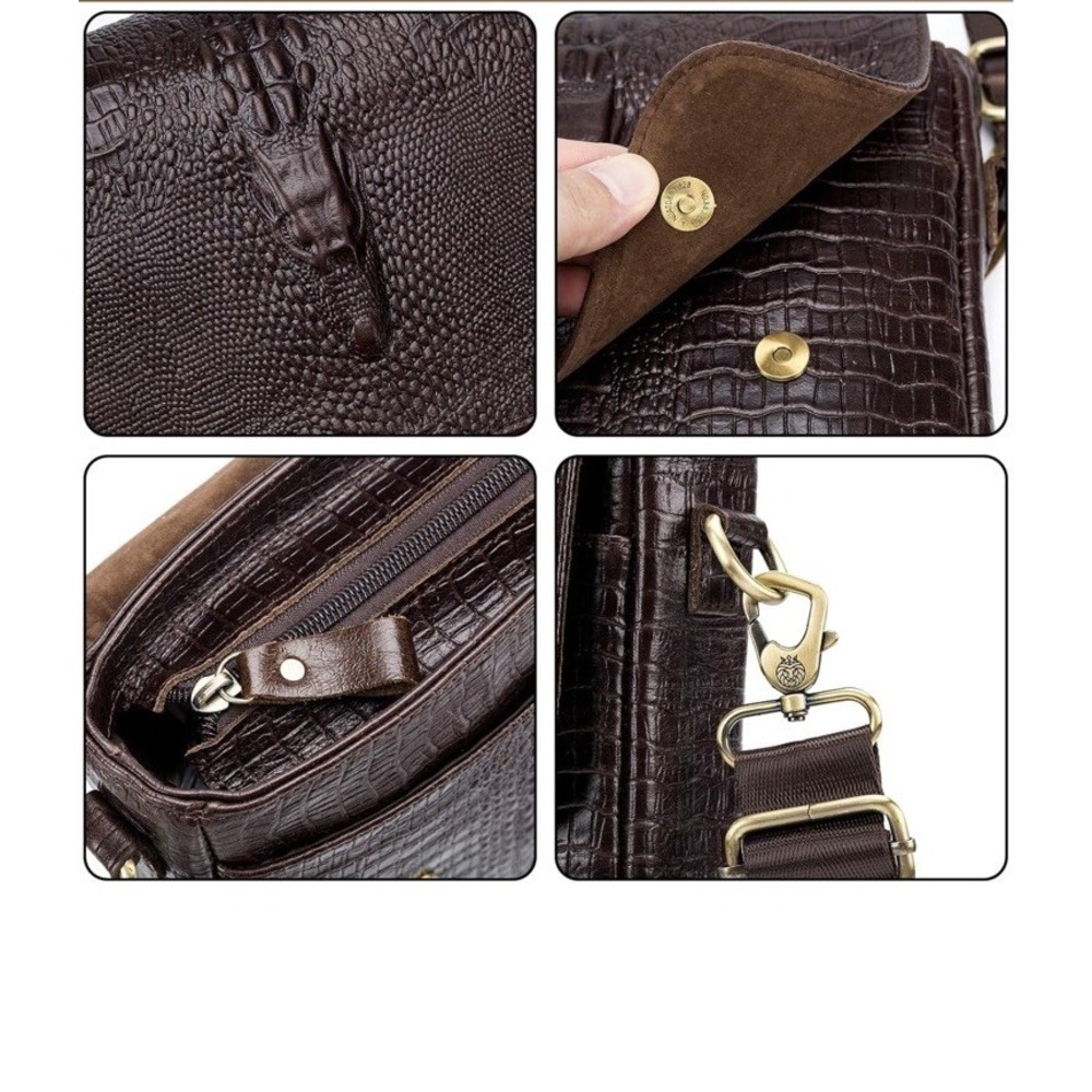 100% Genuine Leather Unisex Shoulder Bag Crocodile Pattern Bag 11" Messenger Bag - Picture 14 of 16